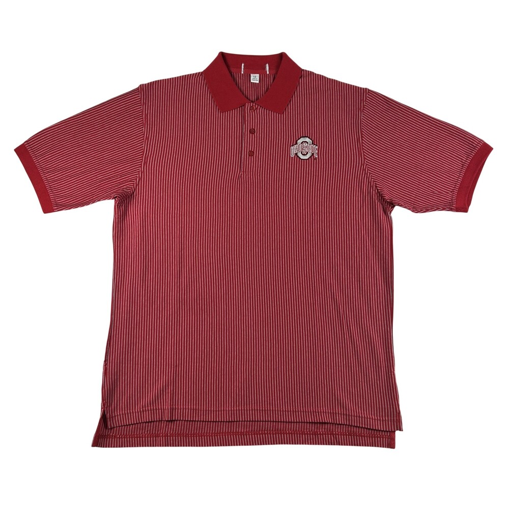 Ohio State Buckeyes Polo Shirt Mens Large Red Striped NCAA Football Cotton Retro